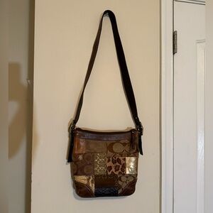 Coach Brown and Tan Patchwork Crossbody Bag